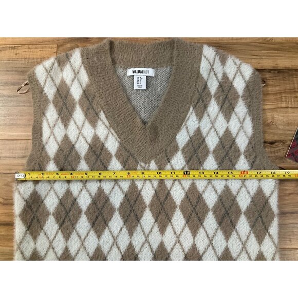 NWT WilliamRast Women's Tan and White Diamond  V-Neck Sweater Vest  Size: Small - Picture 8 of 10